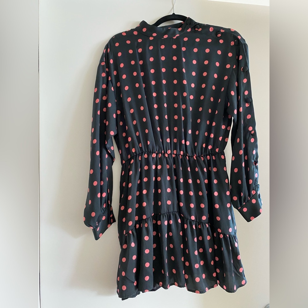 Satin mini long sleeve polka dot flowy dress